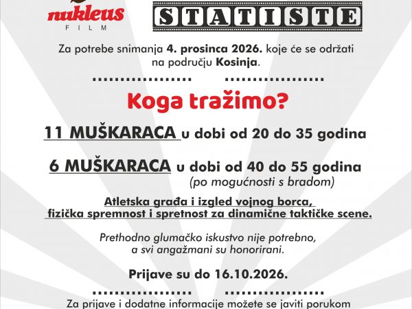 Nastavak snimanja u Kosinju – novi pozivi za statiste