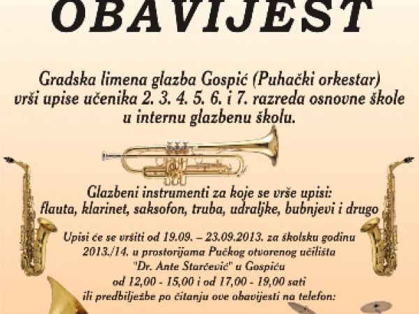 Upisi u Gradsku limenu glazbu