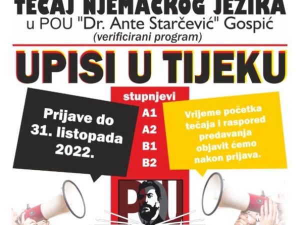 U TIJEKU UPISI ZA TEČAJ NJEMAČKOG JEZIKA